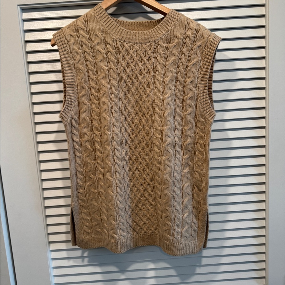 Tan Cable Knit Sleeveless Sweater